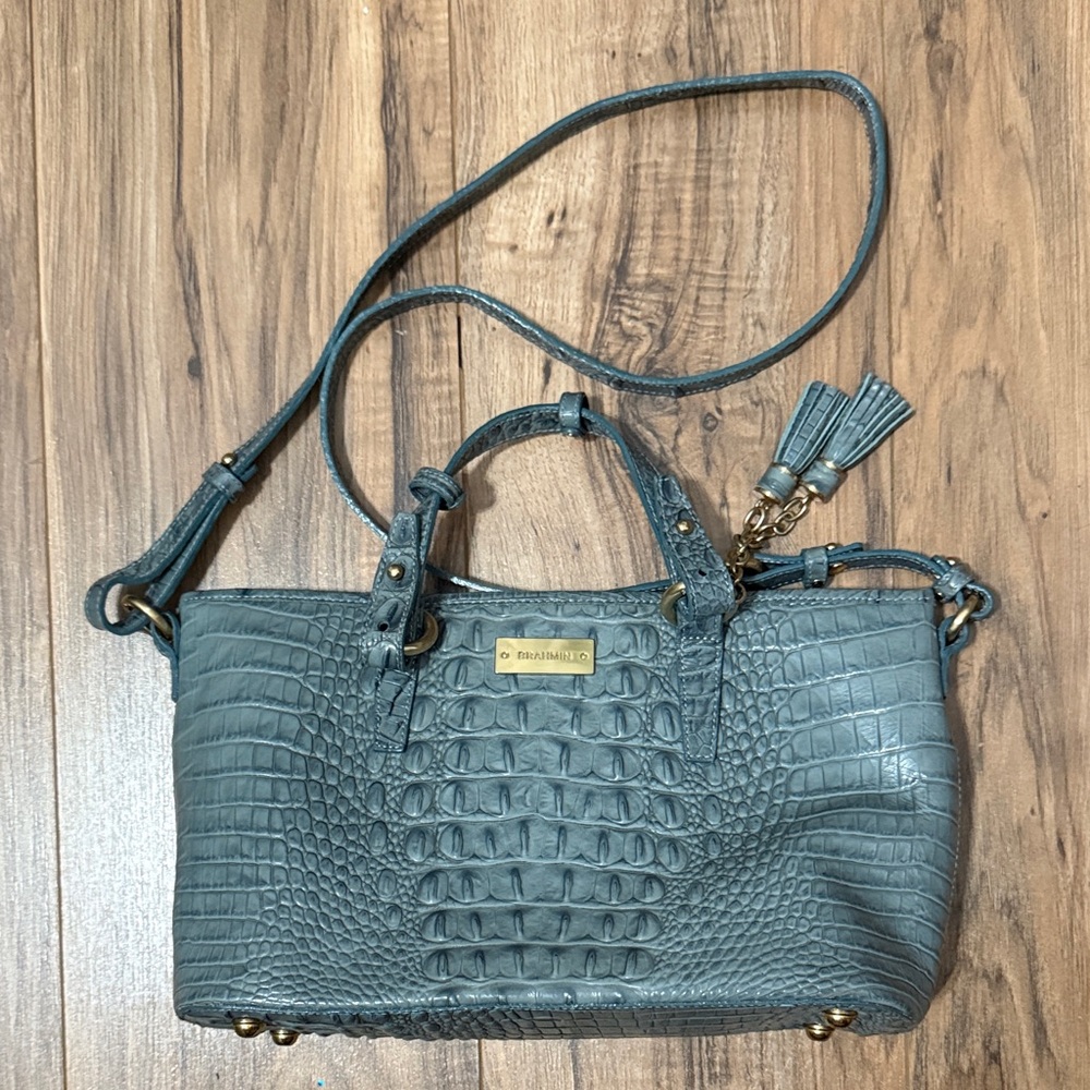Brahmin Slate Croc-Embossed Shoulder Bag